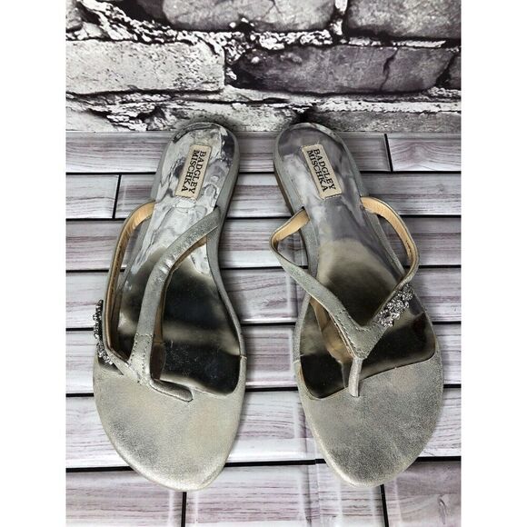 Badgley Mischka Silver Leather Rhinestone Dress Sandals Women’s Sz 9 M US/40EU - Picture 14 of 16